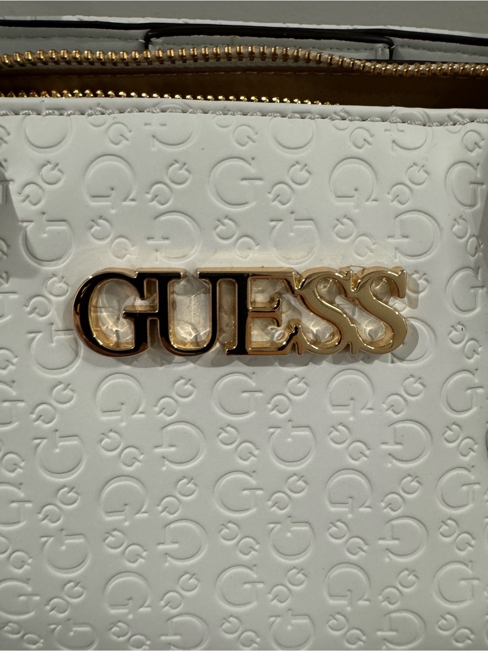 GUESS White Embossed Logo Satchel with Gold Hardware - Picture 4 of 7